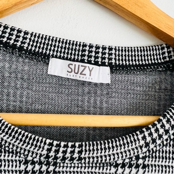 Suzy Shier Women Top Plaid Print Ruffle Shoulder Trim Lantern Sleeve Blouse L - Picture 8 of 12